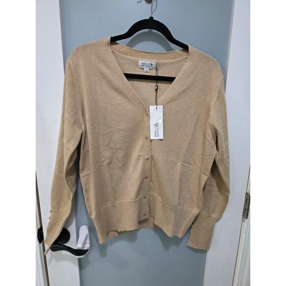 Molly Bracken Gold Metallic Sweater Women's M Pullover Knit Top Long Sleeve - Picture 1 of 7